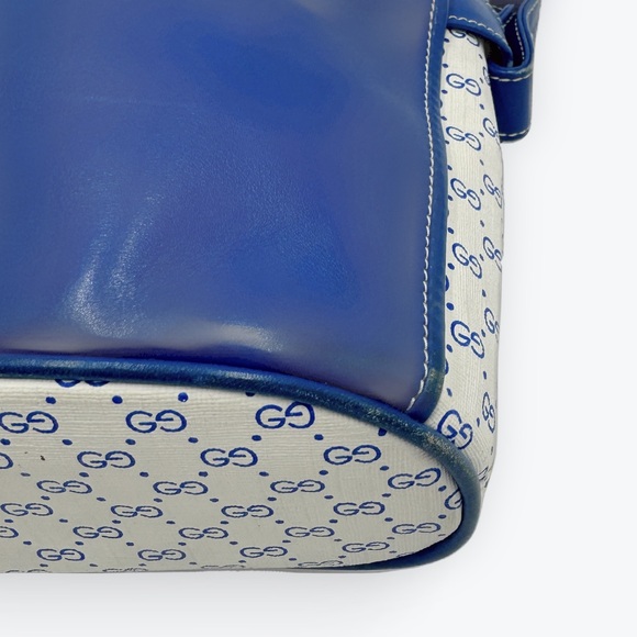 Auth Old Gucci Vintage Blue White Mini Supreme PVC Small Bucket Bag Cinch - Picture 10 of 16